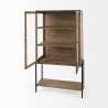 Mercana Arelius 36L x 18W x 63H Light Brown Wood W/ Black Metal Base Display Cabinet Opend