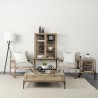 Mercana Arelius 36L x 18W x 63H Light Brown Wood W/ Black Metal Base Display Cabinet