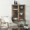 Mercana Arelius 36L x 18W x 63H Light Brown Wood W/ Black Metal Base Display Cabinet 