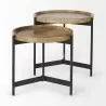 Mercana Marquisa (Set of 2) 22.5L x 22.5W x 20.8H Light Brown Wood With Black Metal Base Nesting Side Tables 3 - Mercana Marquisa (Set of 2) 22.5L x 22.5W x 20.8H Light Brown Wood With Black Metal Base Nesting Side Tables 3