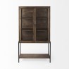 Mercana Arelius 36L x 18W x 63H Medium Brown Wood W/ Black Metal Base Display Cabinet Front