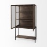 Mercana Arelius 36L x 18W x 63H Medium Brown Wood W/ Black Metal Base Display Cabinet Open