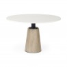 Mercana Maxwell 48L x 48W x 30H White Marble Round Top With Brown Metal and Wood Pedestal Base Dining Table Front