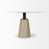 Mercana Maxwell 48L x 48W x 30H White Marble Round Top With Brown Metal and Wood Pedestal Base Dining Table Front