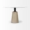 Mercana Maxwell 48L x 48W x 30H White Marble Round Top With Brown Metal and Wood Pedestal Base Dining Table Front - Mercana Maxwell 48L x 48W x 30H White Marble Round Top With Brown Metal and Wood Pedestal Base Dining Table Front