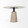 Mercana Maxwell 48L x 48W x 30H White Marble Round Top With Brown Metal and Wood Pedestal Base Dining Table 2