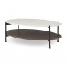 Mercana Larkin 48" Oval White Marble Top and Solid Wood Shelf With Black Metal Frame Coffee Table 6
