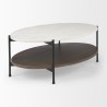 Mercana Larkin 48" Oval White Marble Top and Solid Wood Shelf With Black Metal Frame Coffee Table 9