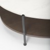 Mercana Larkin 48" Oval White Marble Top and Solid Wood Shelf With Black Metal Frame Coffee Table