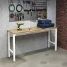 Manhattan Comfort Fortress 72.4" Natural Wood and Steel Garage Table in White - Manhattan Comfort Fortress 72.4" Natural Wood and Steel Garage Table in White