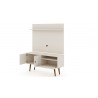 Manhattan Comfort Tribeca 53.94 Mid-Century Modern TV Stand and Panel with Media and Display Shelves in Off White Open