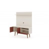 Manhattan Comfort Tribeca 53.94 Mid-Century Modern TV Stand and Panel with Media and Display Shelves in Off White and Terra Orange Pink Open