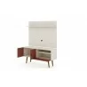 Manhattan Comfort Tribeca 53.94 Mid-Century Modern TV Stand and Panel with Media and Display Shelves in Off White and Terra Orange Pink Open - Manhattan Comfort Tribeca 53.94 Mid-Century Modern TV Stand and Panel with Media and Display Shelves in Off White and Terra Orange Pink Open