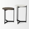 Mercana Larkin II Marble and Dark Brown Wood Round Tabletop Nesting End/Side Tables  2
