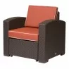 Lagoon Magnolia Brown Rattan Club Chair With Red Cushion  - Lagoon Magnolia Brown Rattan Club Chair With Red Cushion 