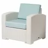 Lagoon Magnolia White Rattan Club Chair With Blue Cushion  - Lagoon Magnolia White Rattan Club Chair With Blue Cushion 