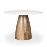 Mercana Allyson 42" Round Brown Wood Pedestal w/ White Marble Top Dining Table Front