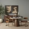 Mercana Allyson 48" Round Brown Wood Pedestal w/ White Marble Top Dining Table - Mercana Allyson 48" Round Brown Wood Pedestal w/ White Marble Top Dining Table