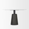 Mercana Maxwell 48L x 48W x 30H White Marble Round Top With Black Metal and Wood Pedestal Base Dining Table Front
