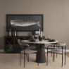 Mercana Maxwell 48L x 48W x 30H White Marble Round Top With Black Metal and Wood Pedestal Base Dining Table 1