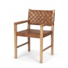 Mercana Shane Brown Wood With Woven Brown Leather Dining Armchair