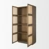 Mercana Sina Brown Oak Wood With Natural Rattan 2 Door Curio Cabinet Open - Mercana Sina Brown Oak Wood With Natural Rattan 2 Door Curio Cabinet Open
