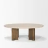 Mercana Syona Travertine + Mango Wood leg Oval Coffee table Front - Mercana Syona Travertine + Mango Wood leg Oval Coffee table Front
