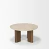 Mercana Syona Travertine + Mango Wood leg Oval Coffee table Side - Mercana Syona Travertine + Mango Wood leg Oval Coffee table Side
