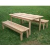 58" x 32" Cedar Three Piece Family Dining Set with (2) 58"/70"/94" Benches