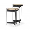 Mercana Wade Travertine Marble With Matte Black Metal End Tables Side
