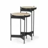 Mercana Wade Travertine Marble With Matte Black Metal End Tables Side - Mercana Wade Travertine Marble With Matte Black Metal End Tables Side