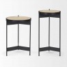 Mercana Wade Travertine Marble With Matte Black Metal End Tables Set