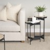 Mercana Wade Travertine Marble With Matte Black Metal End Tables 2