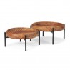 Mercana Wally Round Medium Brown Wood With Matte Black Metal Stand Trays
