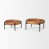 Mercana Wally Round Medium Brown Wood With Matte Black Metal Stand Trays Set - Mercana Wally Round Medium Brown Wood With Matte Black Metal Stand Trays Set