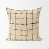 Mercana Jaela Beige and Black Striped Checkered Decorative Square Pillow Cover Front - Mercana Jaela Beige and Black Striped Checkered Decorative Square Pillow Cover Front