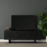 Mercana Grier 65" Black Solid Wood With Black Cane Media Console - Mercana Grier 65" Black Solid Wood With Black Cane Media Console