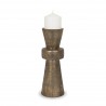 Mercana Odilia Large Textured Antiqued Gold Metal Geometric Pillar Candle Holder 2