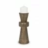 Mercana Odilia Large Textured Antiqued Gold Metal Geometric Pillar Candle Holder 2 - Mercana Odilia Large Textured Antiqued Gold Metal Geometric Pillar Candle Holder 2