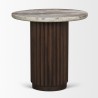 Mercana Marbrello Pink Marble Top Espresso Brown Fluted Wood Round Side Table Front