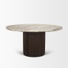 Mercana Marbrello 60" Pink Marble Top Espresso Brown Fluted Wood Round Dining Table 1