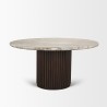 Mercana Marbrello 60" Pink Marble Top Espresso Brown Fluted Wood Round Dining Table 11