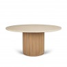 Mercana Marbrello 60" Botticino Marble Top Light Brown Fluted Wood Round Dining Table Front