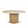 Mercana Marbrello 60" Botticino Marble Top Light Brown Fluted Wood Round Dining Table Front - Mercana Marbrello 60" Botticino Marble Top Light Brown Fluted Wood Round Dining Table Front