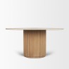 Mercana Marbrello 60" Botticino Marble Top Light Brown Fluted Wood Round Dining Table
