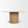 Mercana Marbrello 60" Botticino Marble Top Light Brown Fluted Wood Round Dining Table - Mercana Marbrello 60" Botticino Marble Top Light Brown Fluted Wood Round Dining Table