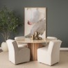 Mercana Marbrello 60" Botticino Marble Top Light Brown Fluted Wood Round Dining Table