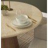 Mercana Marilyn 48" Botticino Marble With Light Brown Wood Base Dining Table 2
