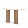 Mercana Marbrello Botticino Marble Top Light Brown Fluted Wood Half Moon Console Table 1
