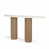 Mercana Marbrello Botticino Marble Top Light Brown Fluted Wood Half Moon Console Table 1 - Mercana Marbrello Botticino Marble Top Light Brown Fluted Wood Half Moon Console Table 1